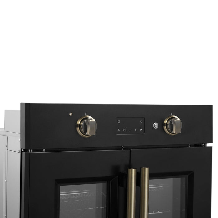 Forno Asti 30-Inch French Door Electric Wall Oven in Black & Antique Brass, 3.68 cu. ft. True Convection, 3,600W, Air Fry, Sous Vide, Self-Clean