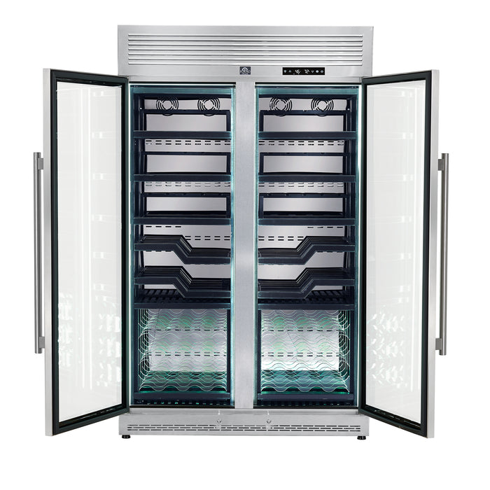 FORNO Abruzzo 48-Inch Dual Zones Wine Cellar, 102 Bottles, 24 cu. ft., Green Acrylic Holders & Black Shelves