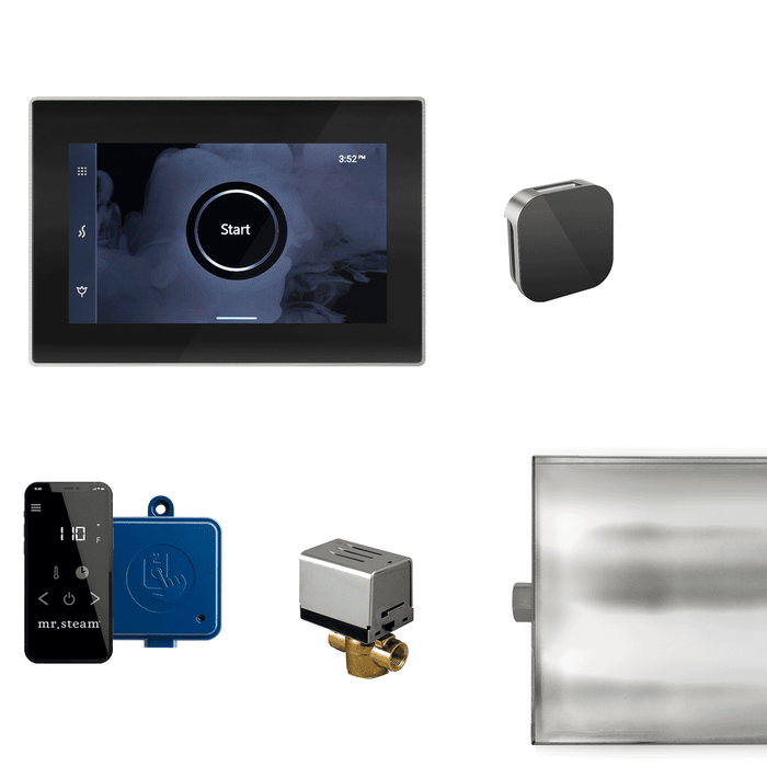 Mr. Steam XButler Steam Shower Control Package with iSteamX Control and Aroma Glass SteamHead in Black Brushed Nickel