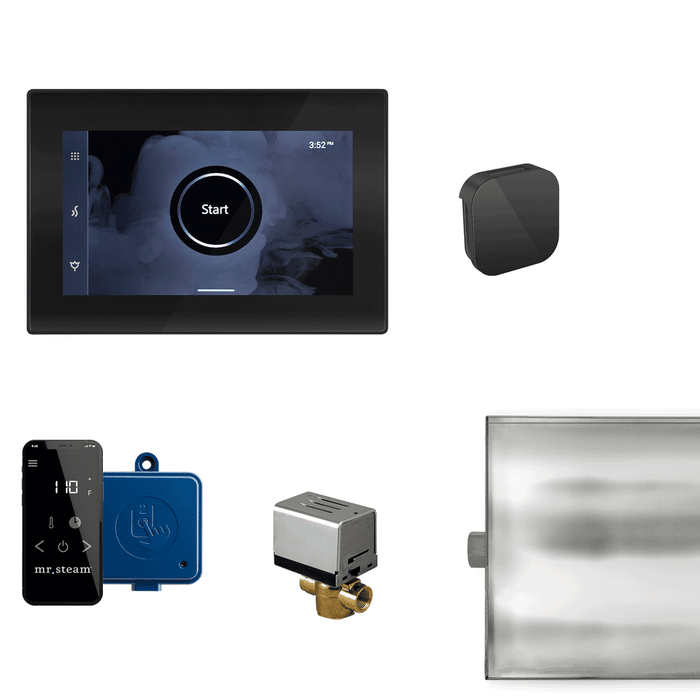 Mr. Steam XButler Steam Shower Control Package with iSteamX Control and Aroma Glass SteamHead in Black Matte Black