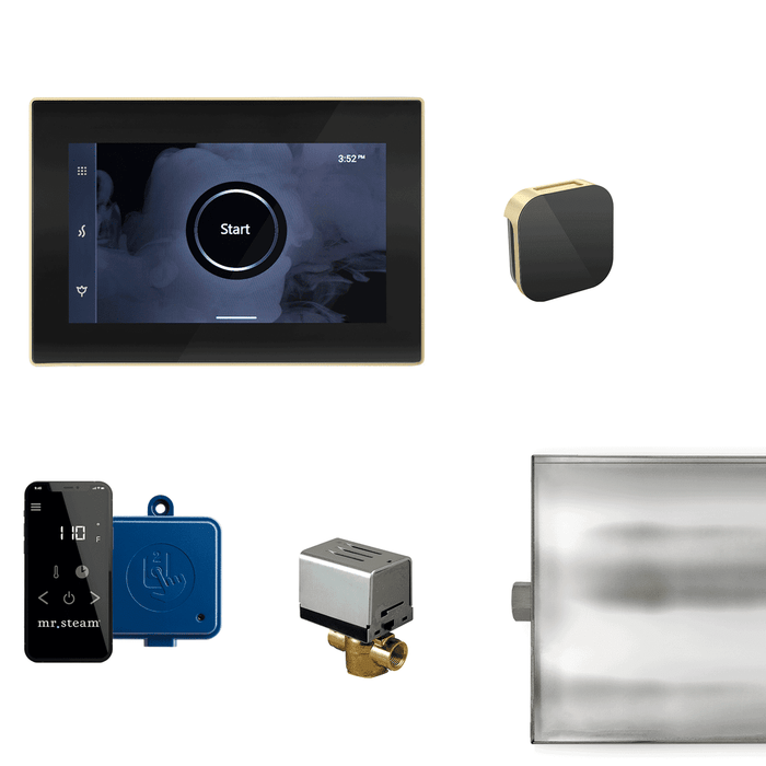 Mr. Steam XButler Steam Shower Control Package with iSteamX Control and Aroma Glass SteamHead in Black Satin Brass