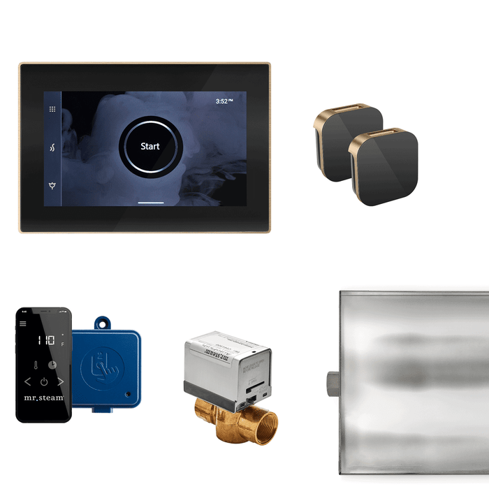 Mr. Steam XButler Max Steam Shower Control Package with iSteamX Control and Aroma Glass SteamHead in Black Brushed Bronze