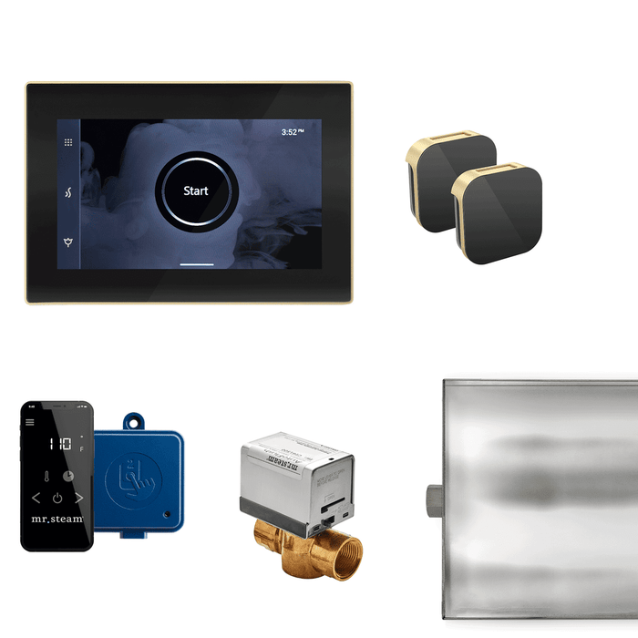 Mr. Steam XButler Max Steam Shower Control Package with iSteamX Control and Aroma Glass SteamHead in Black Satin Brass