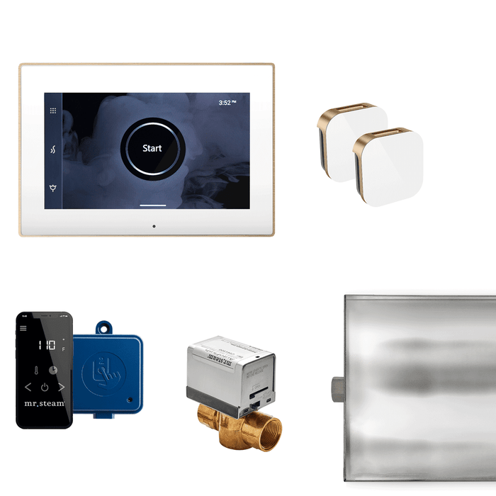 Mr. Steam XButler Max Steam Shower Control Package with iSteamX Control and Aroma Glass SteamHead in White Brushed Bronze