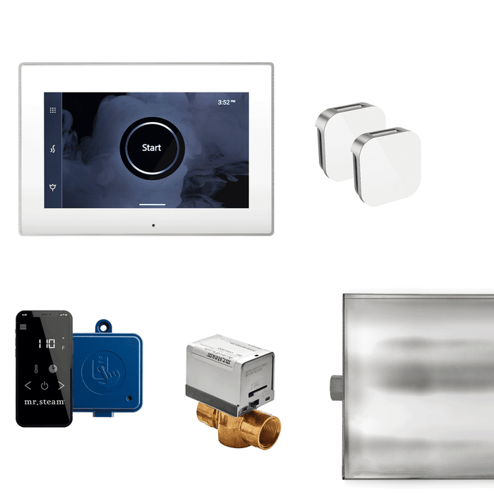 Mr. Steam XButler Max Steam Shower Control Package with iSteamX Control and Aroma Glass SteamHead in White Brushed Nickel