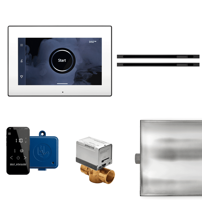 Mr. Steam XButler Max Linear Steam Shower Control Package with iSteamX Control and Linear SteamHead in White Matte Black