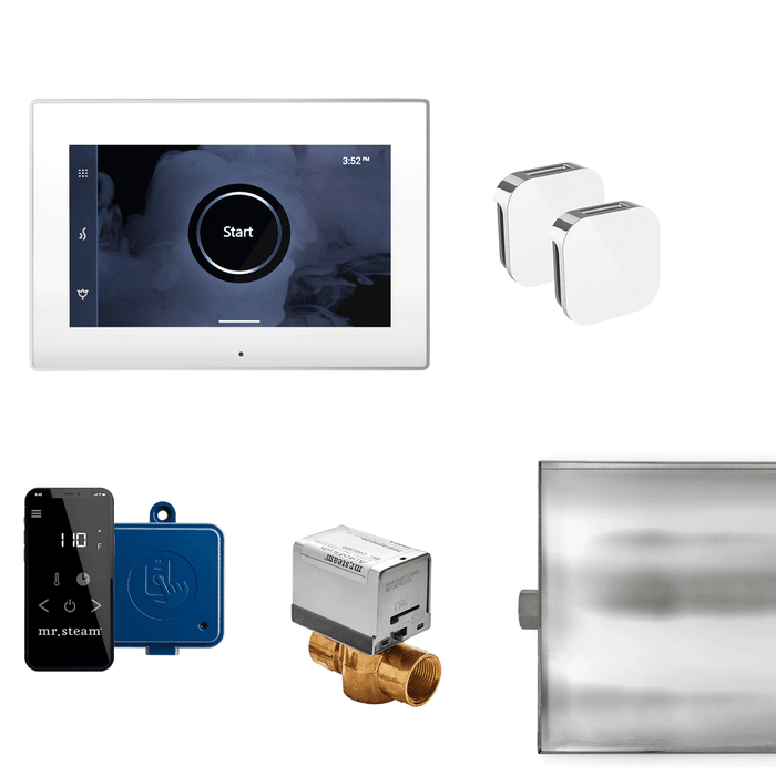 Mr. Steam XButler Max Steam Shower Control Package with iSteamX Control and Aroma Glass SteamHead in White Polished Nickel