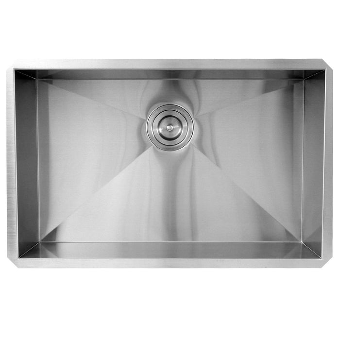 Nantucket Sinks 28 Inch Pro Series Large Rectangle Single Bowl Undermount Zero Radius Stainless Steel Kitchen Sink