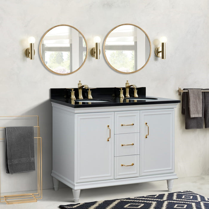 Bellaterra Home Forli 49" Double vanity in White finish with Black galaxy and oval sink