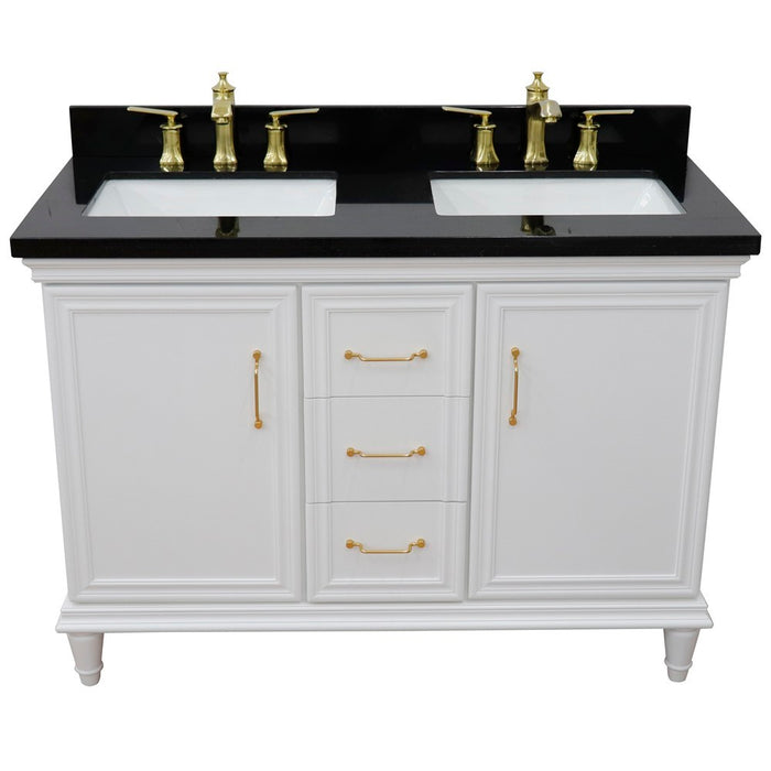 Bellaterra Home Forli 49" Double vanity in White finish with Black galaxy and rectangle sink