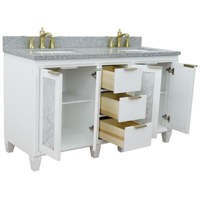 Bellaterra Home Trento 61" Double sink vanity in White finish with Gray granite and rectangle sink