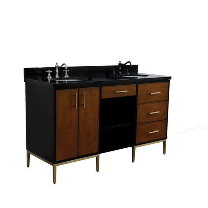 Bellaterra Home Imola 61" Double sink vanity in Walnut and Black finish and Black galaxy granite and oval sink