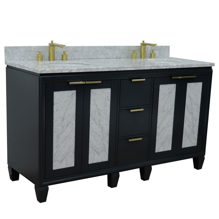 Bellaterra Home Trento 61" Double sink vanity in Dark Gray finish with White Carrara marble and oval sink