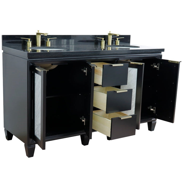 Bellaterra Home 61" Double sink vanity in Black finish with Black galaxy granite and oval sink