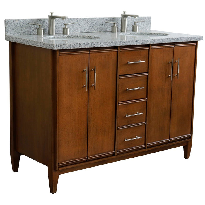 Bellaterra Home MCM 49" Double sink vanity in Walnut finish with Gray granite and oval sink