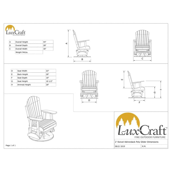LuxCraft 2' Adirondack Swivel Glider Chair