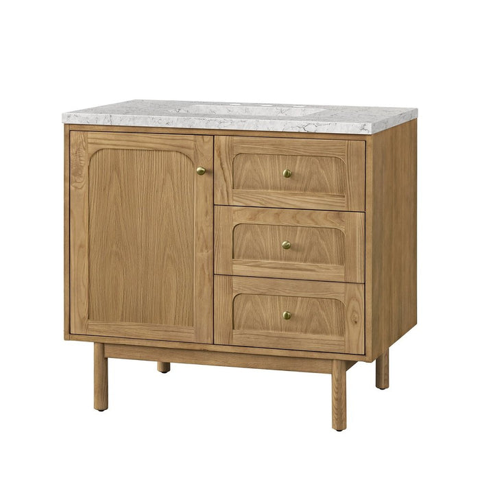 James Martin Vanities Laurent 36" Single Vanity, Light Natural Oak w/ 3 CM Eternal Jasmine Pearl Top