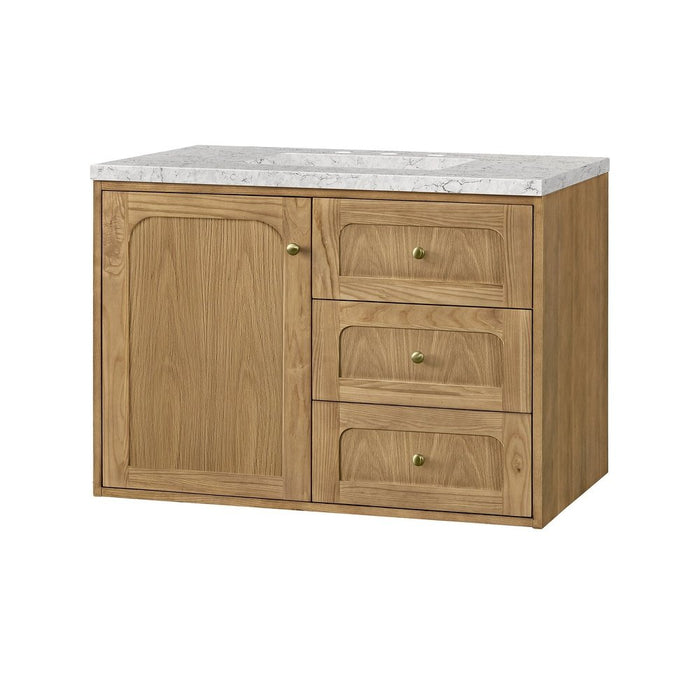 James Martin Vanities Laurent 36" Single Vanity, Light Natural Oak w/ 3 CM Eternal Jasmine Pearl Top