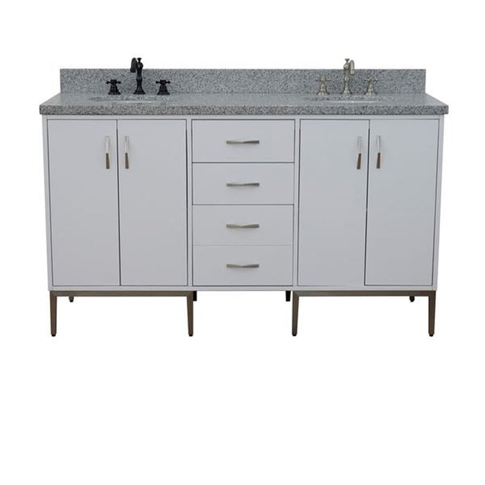 Bellaterra Home Tivoli 61" Double sink vanity in White finish with Gray granite and oval sink