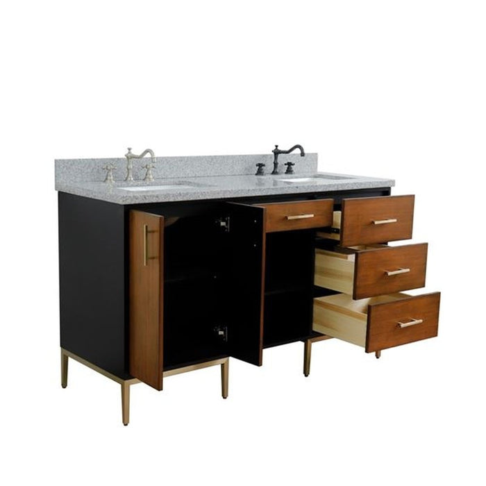 Bellaterra Home Imola 61" Double sink vanity in Walnut and Black finish and Gray granite and rectangle sink