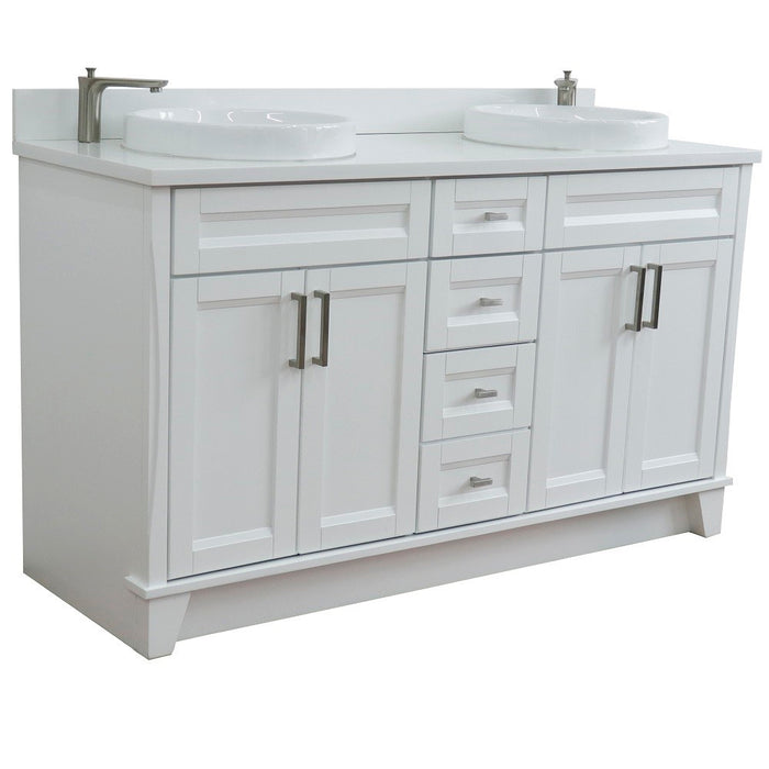 Bellaterra Home Terni 61" Double sink vanity in White finish and White quartz and round sink