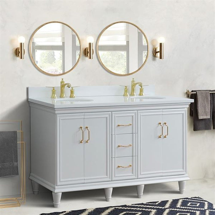 Bellaterra Home Forli 61" Double sink vanity in White finish and White quartz and oval sink