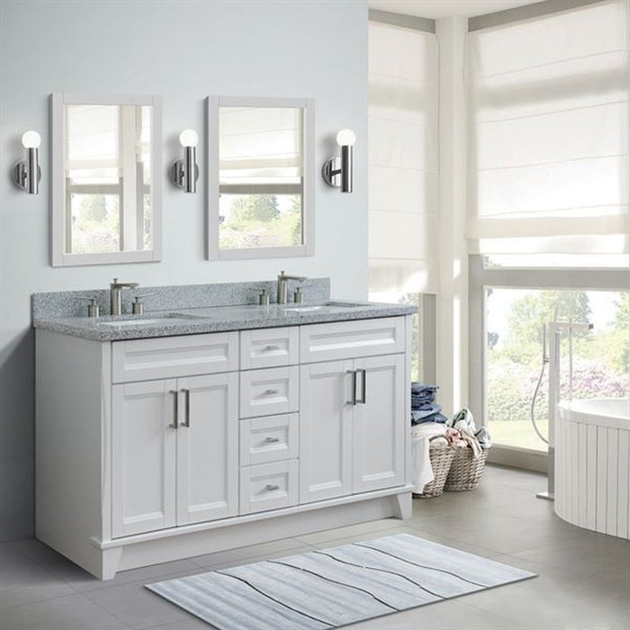 Bellaterra Home Terni 61" Double sink vanity in White finish and Gray granite and rectangle sink