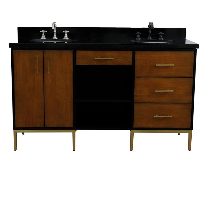 Bellaterra Home Imola 61" Double sink vanity in Walnut and Black finish and Black galaxy granite and oval sink