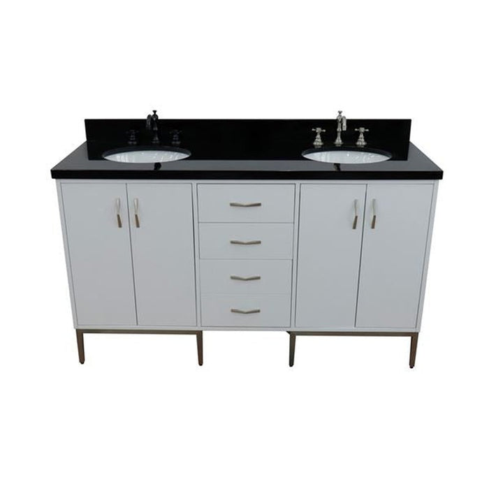 Bellaterra Home Tivoli 61" Double sink vanity in White finish with Black galaxy granite and oval sink