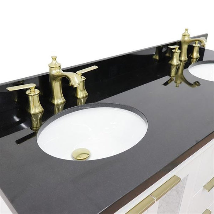 Bellaterra Home Trento 61" Double sink vanity in White finish with Black galaxy granite and oval sink