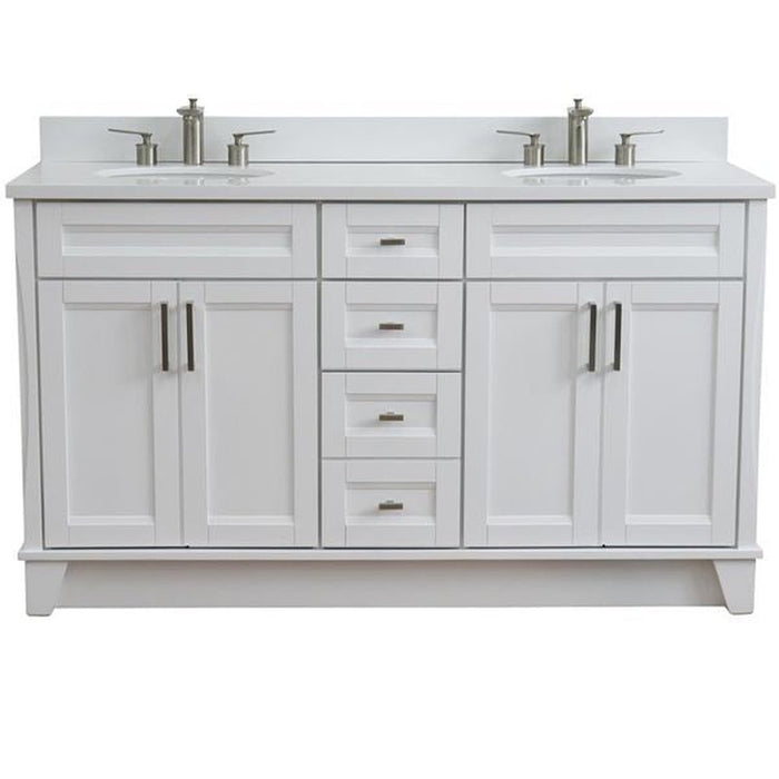 Bellaterra Home Terni 61" Double sink vanity in White finish and White quartz and oval sink