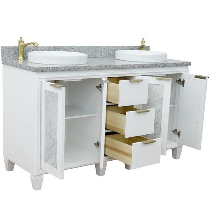 Bellaterra Home Trento 61" Double sink vanity in White finish with Gray granite and round sink