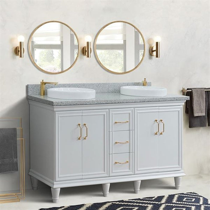 Bellaterra Home Forli 61" Double sink vanity in White finish and Gray granite and round sink