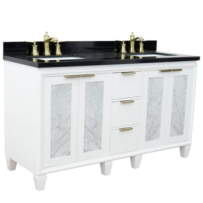 Bellaterra Home Trento 61" Double sink vanity in White finish with Black galaxy granite and rectangle sink