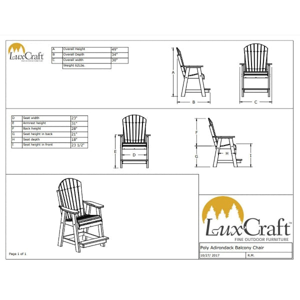 LuxCraft Adirondack Poly Balcony Chair