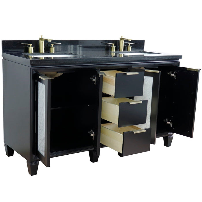 Bellaterra Home Trento 61" Double sink vanity in Black finish with Black galaxy granite and rectangle sink