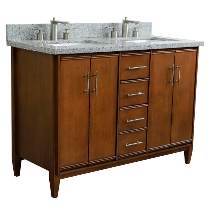 Bellaterra Home MCM 49" Double sink vanity in Walnut finish with Gray granite and rectangle sink