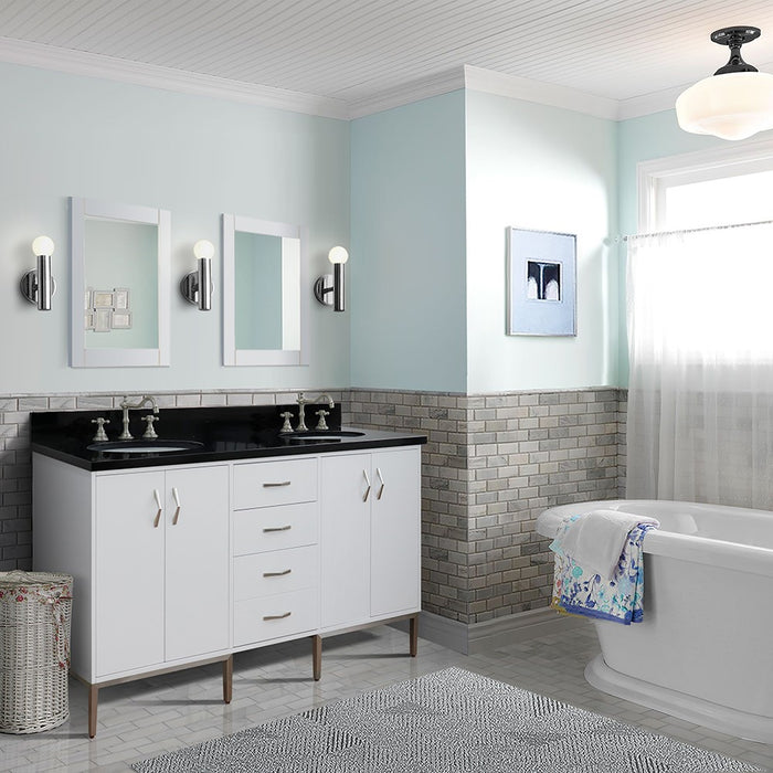 Bellaterra Home Tivoli 61" Double sink vanity in White finish with Black galaxy granite and oval sink