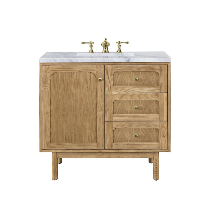 James Martin Vanities Laurent 36" Single Vanity, Light Natural Oak w/ 3 CM Carrara Marble Top