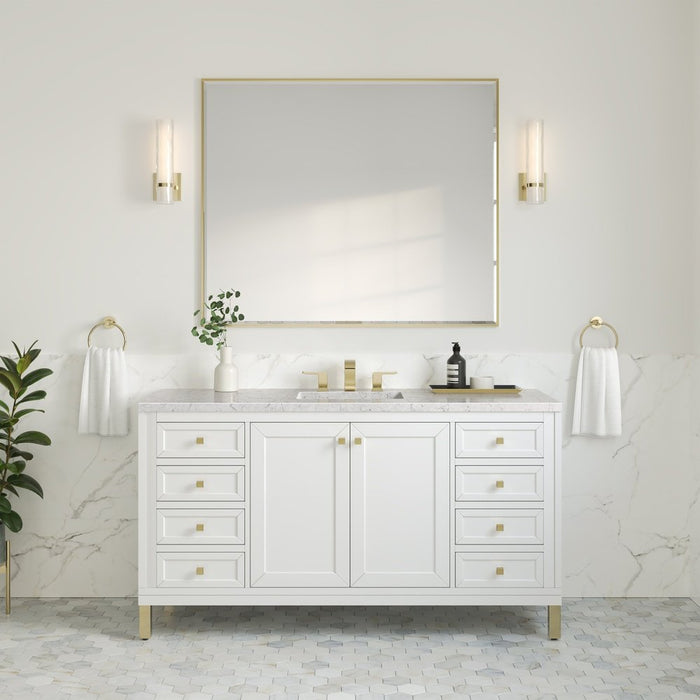 James Martin Vanities Chicago 60" Single Vanity, Glossy White w/ 3 CM Eternal Jasmine Pearl Top