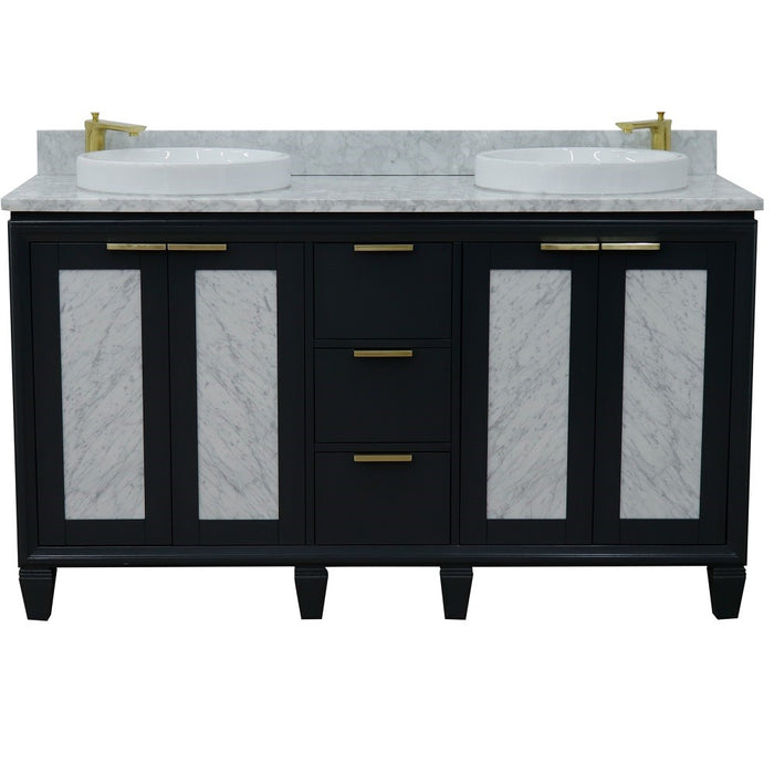 Bellaterra Home Trento 61" Double sink vanity in Dark Gray finish with White Carrara marble and round sink