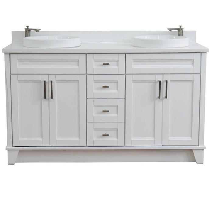 Bellaterra Home Terni 61" Double sink vanity in White finish and White quartz and round sink