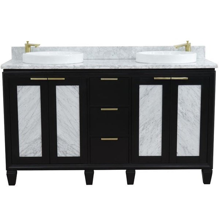 Bellaterra Home Trento 61" Double sink vanity in Black finish with White Carrara marble and round sink