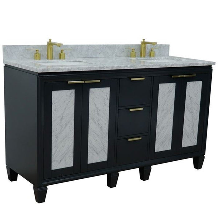 Bellaterra Home Trento 61" Double sink vanity in Dark Gray finish with White Carrara marble and rectangle sink