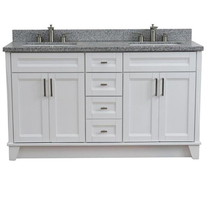 Bellaterra Home Terni 61" Double sink vanity in White finish and Gray granite and rectangle sink