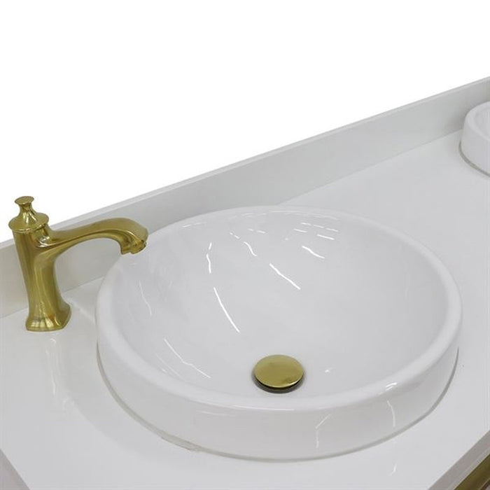 Bellaterra Home Trento 61" Double sink vanity in White finish with White quartz and round sink