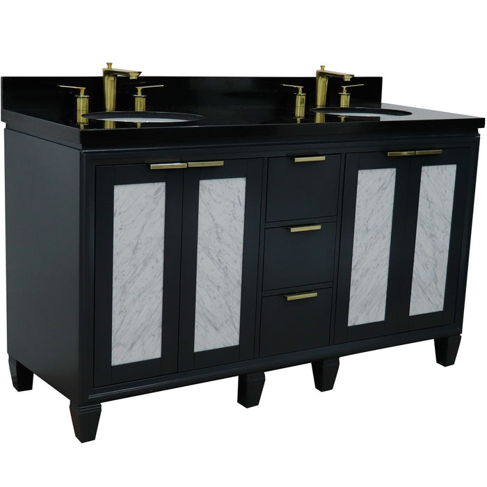 Bellaterra Home Trento 61" Double sink vanity in Dark Gray finish with Black galaxy granite and oval sink