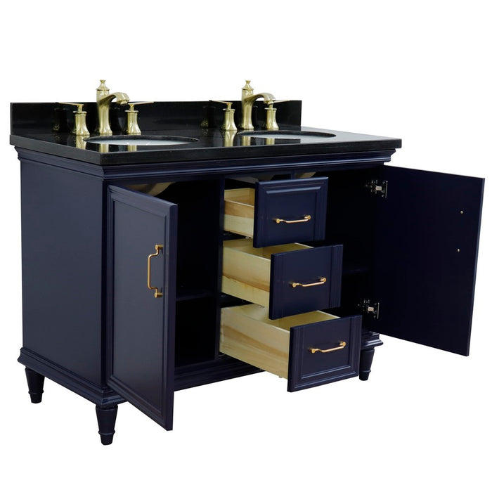 Bellaterra Home Forli 49" Double vanity in Blue finish with Black galaxy and oval sink