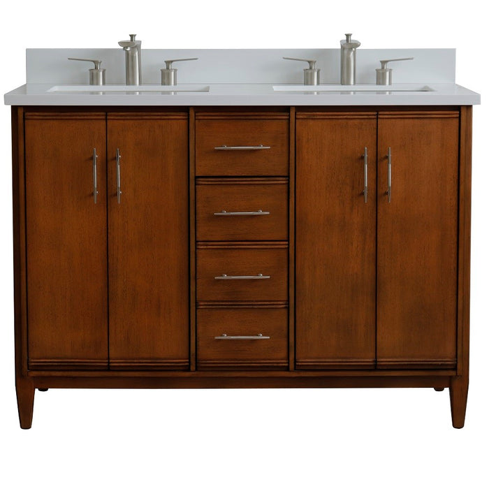 Bellaterra Home MCM 49" Double sink vanity in Walnut finish with White quartz and rectangle sink