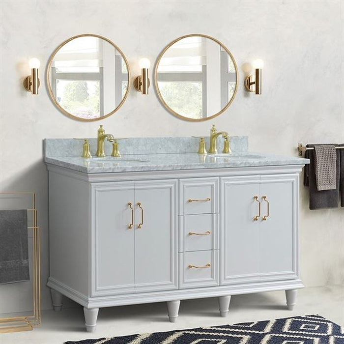 Bellaterra Home Forli 61" Double sink vanity in White finish and White Carrara marble and oval sink